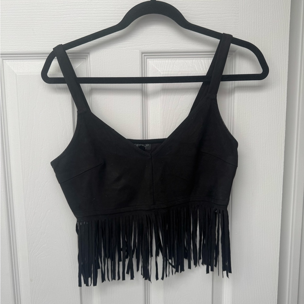 Topshop Black Fringe Detail Tank Top